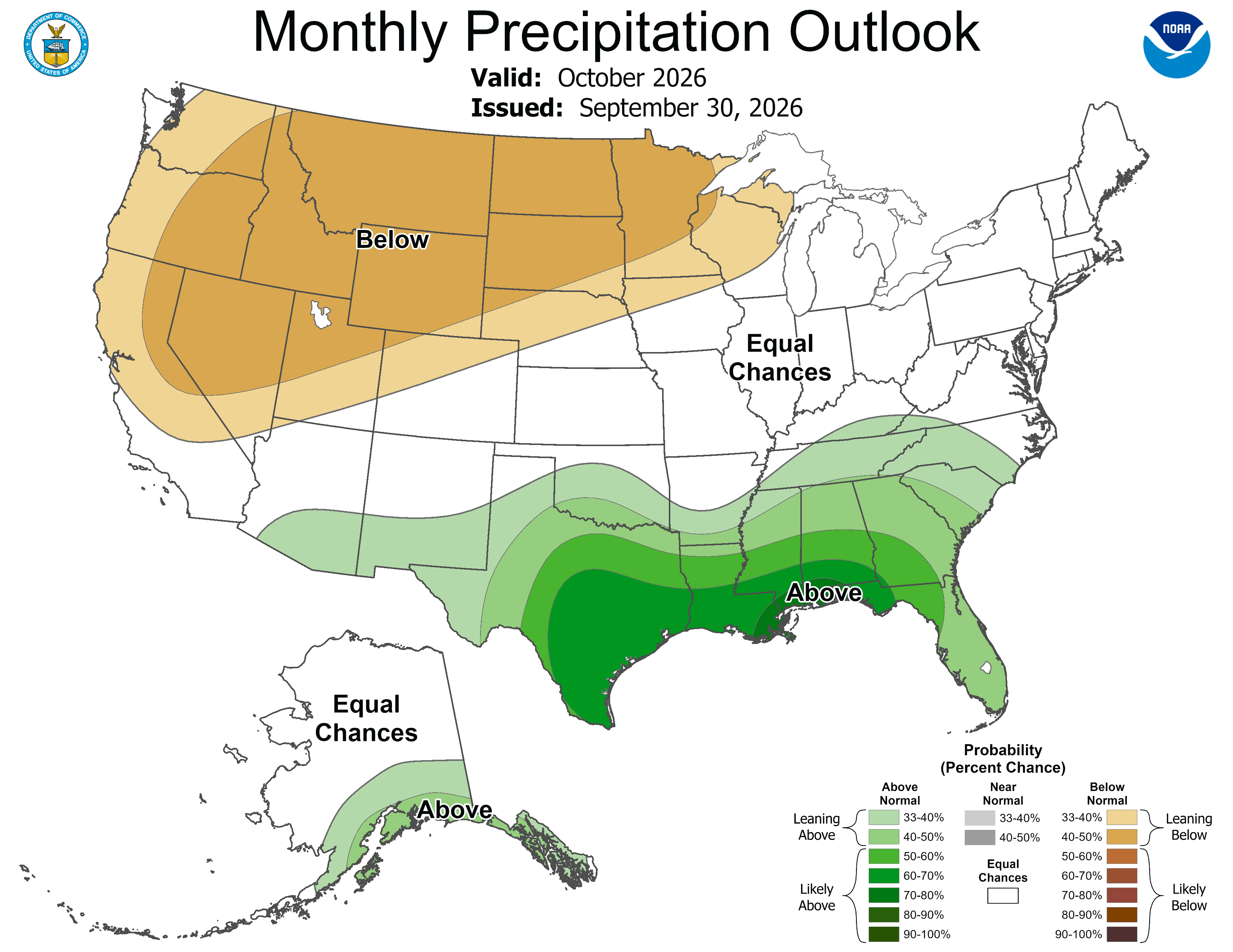 NWS Climate Prediction Center 30-Day Outlook precipitation outlook for the continental United States