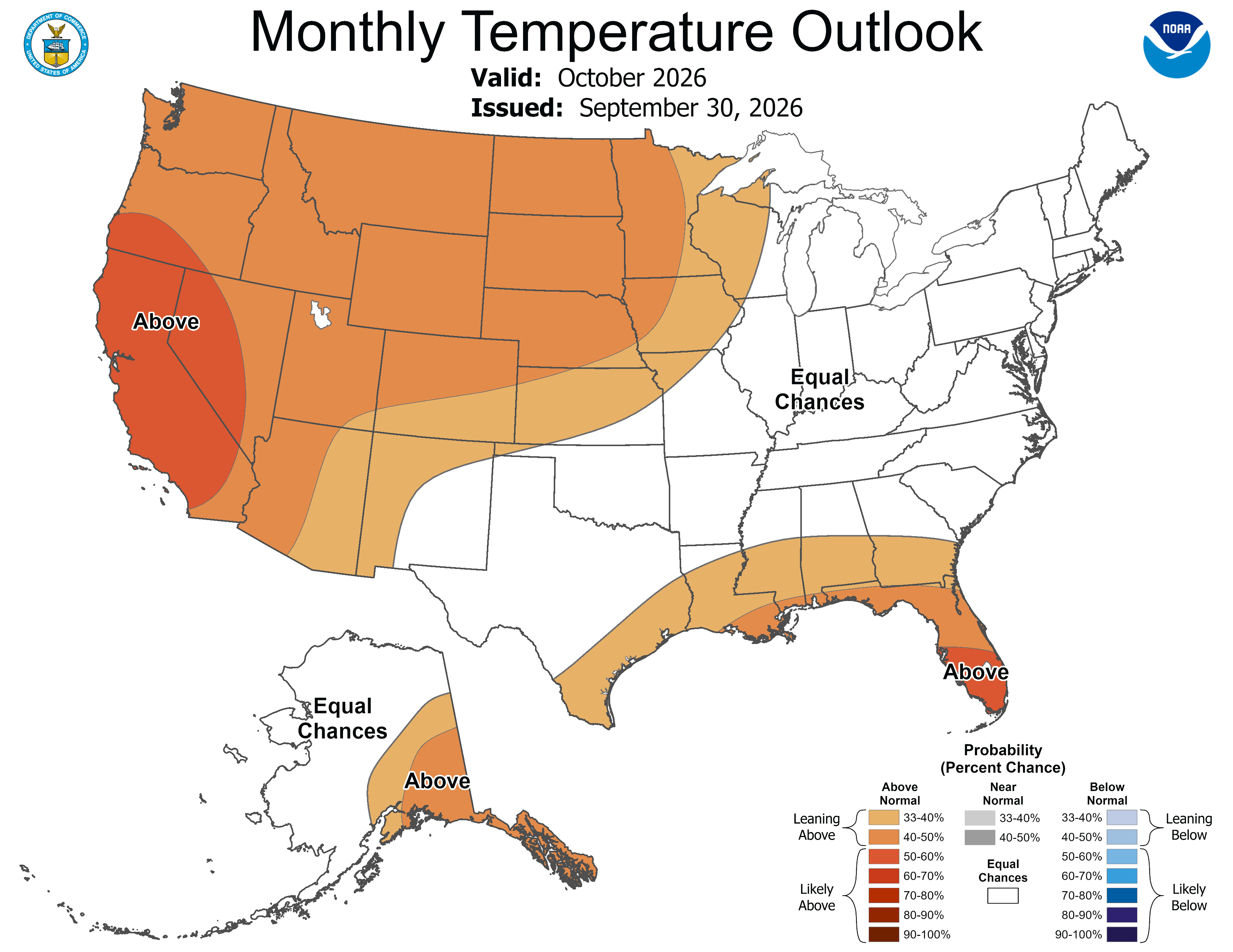 NWS Climate Prediction Center 30-Day Outlook temperature outlook for the continental United States