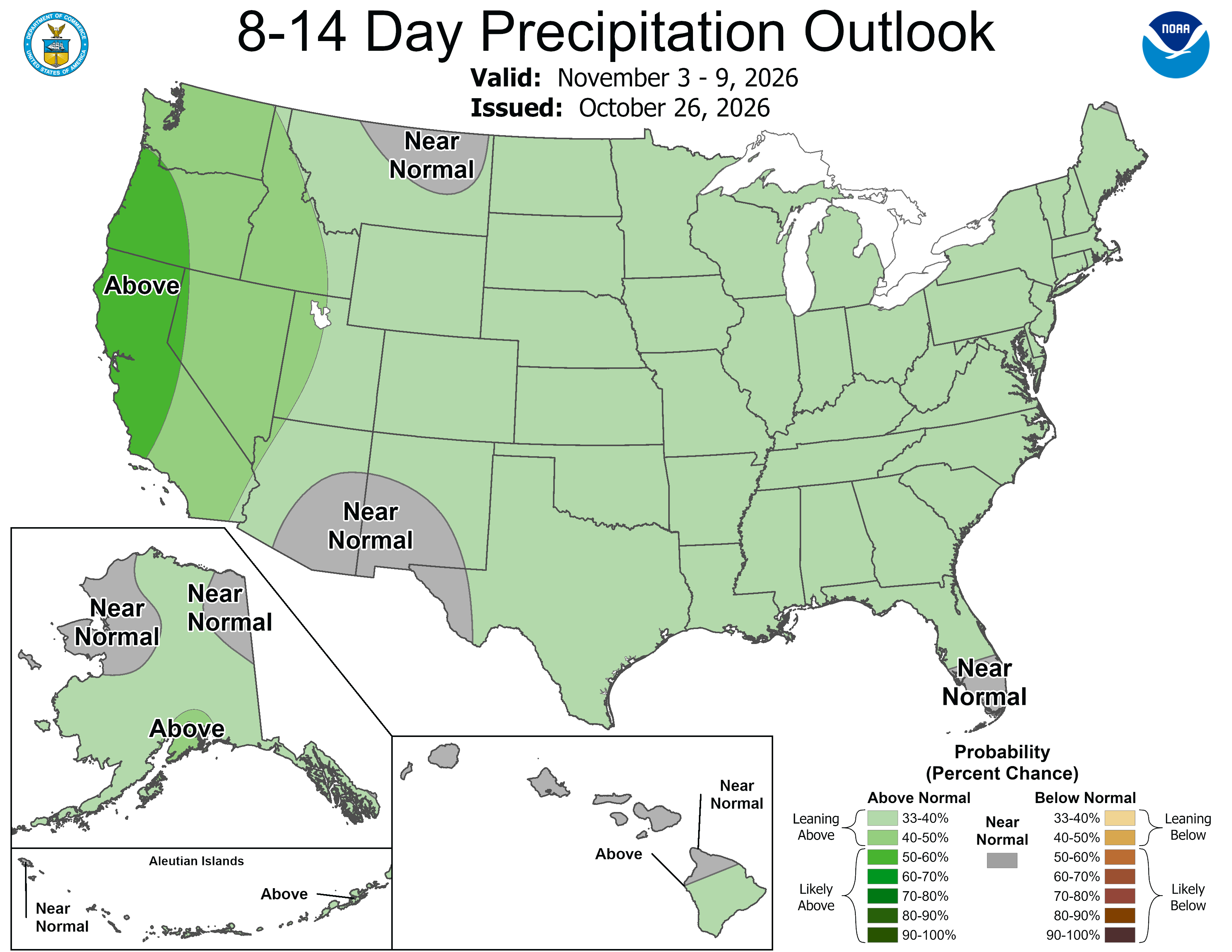 NWS Climate Prediction Center 8-14 Day Outlook precipitation outlook for the continental United States