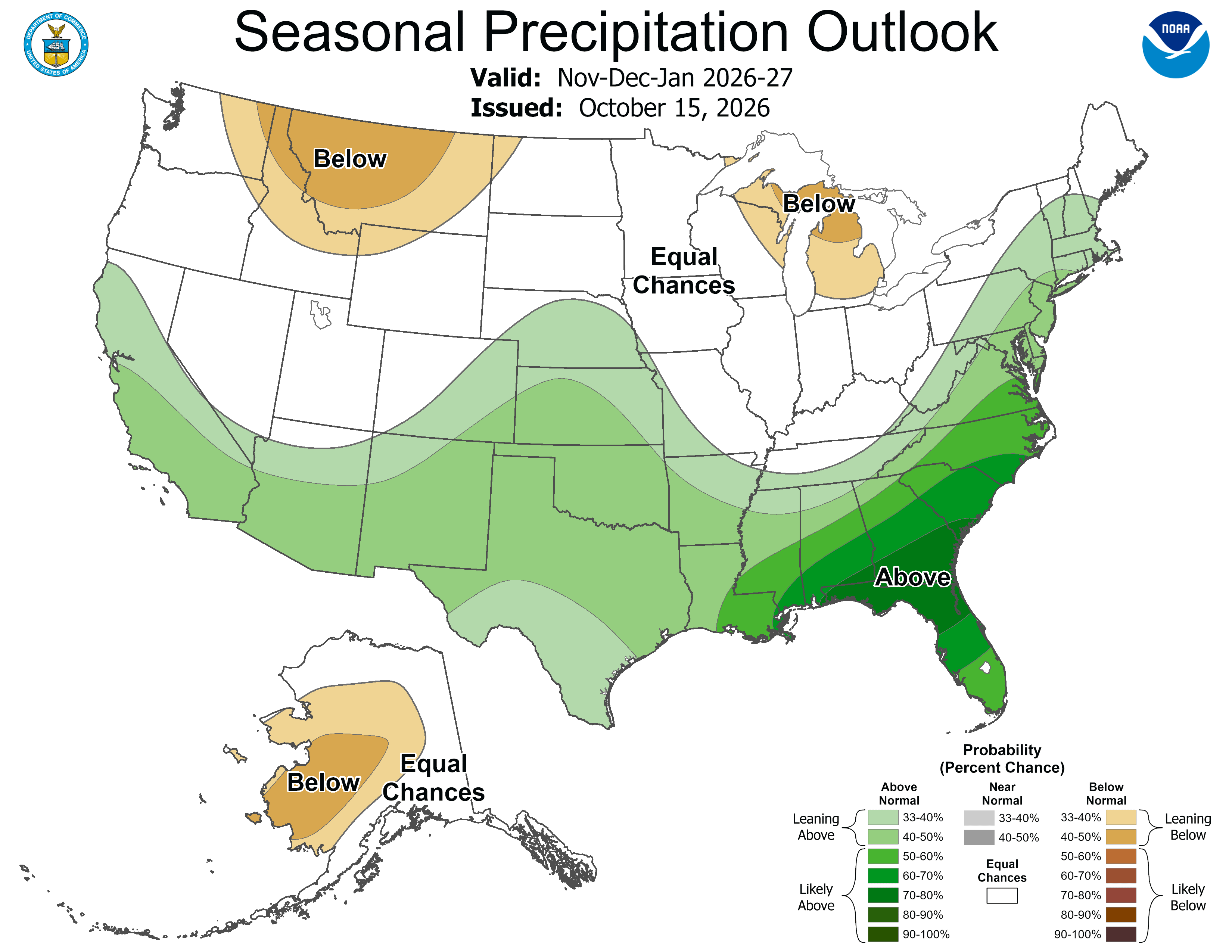 NWS Climate Prediction Center 90-Day Outlook precipitation outlook for the continental United States